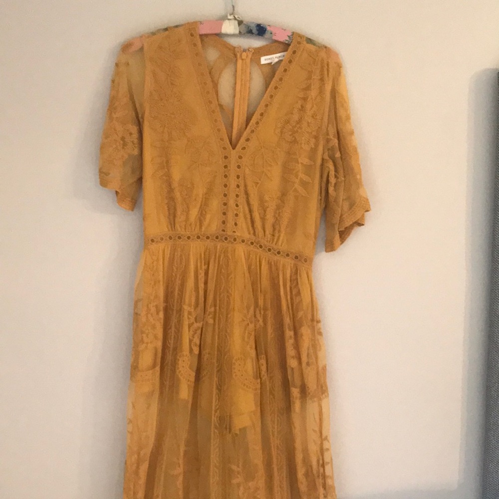 Honey Punch Mustard Yellow Floral Lace Romper